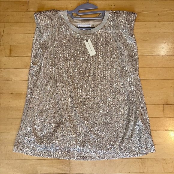 NWT Anthropologie Endless Rose Sleeveless Shoulder-Pad Sequin Top, XL, GP1489 - Picture 6 of 10